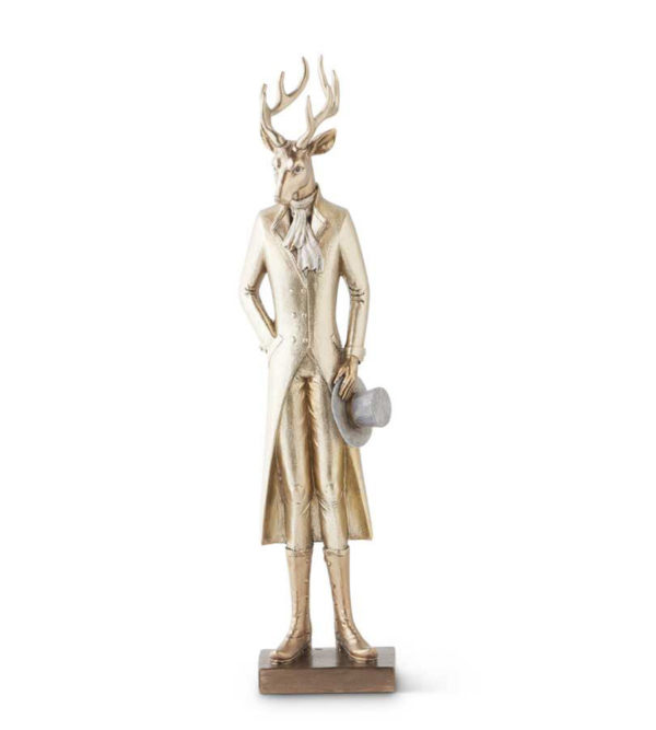 Great-Finds-Parker-Products-K&K Interiors-15-inch-gold-resin-standing-deer-w-top-hat