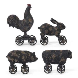 Great-Finds-Parker-Products-K&K Interiors-assorted-resin-black-distressed-farm-animals-pull-toy-4-styles-g